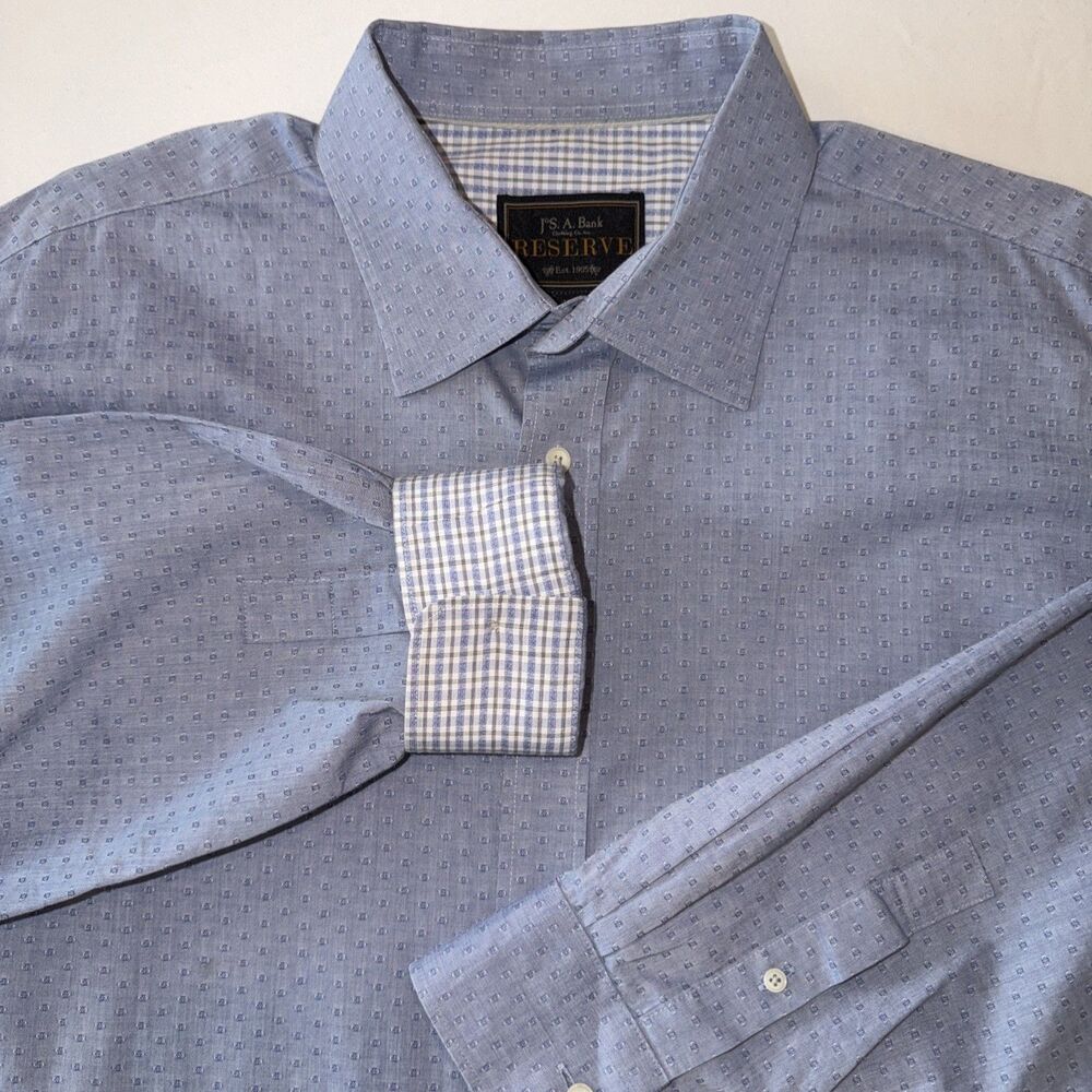 Jos A Bank Reserve Mens Sz XL Silk Blend Dress Shirt Blue Flip Cuff Light Spring